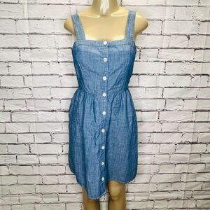 J. Crew Women's Blue Chambray Button Front Sleeveless Mini Dress Size 2